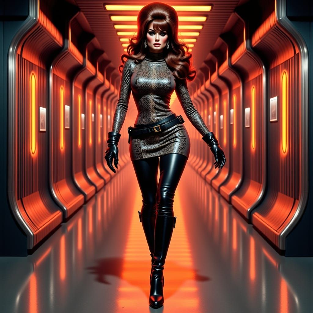 Confident Space Goddess in Neon-Lit Futuristic Setting