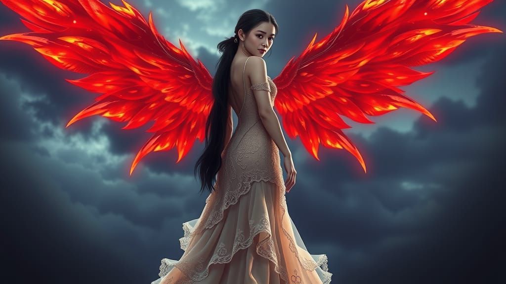 Latina Elf with Fire Wings in Fantasy Art