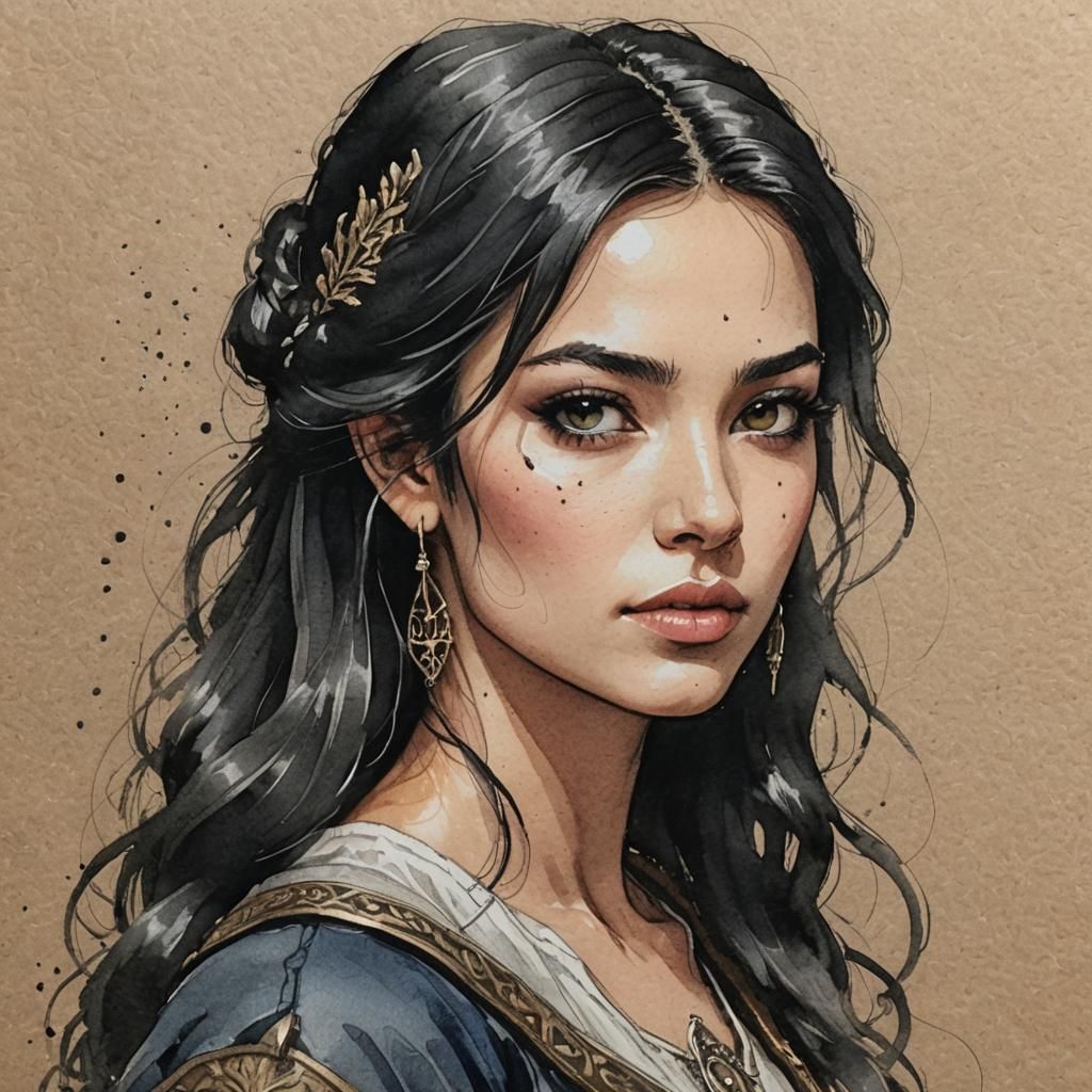 Goddess in Rustic Sketchbook Style with Runes