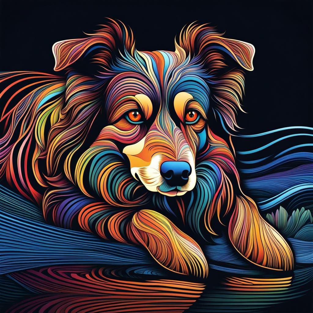 Vibrant Line Art of Australian Shepherd Dog