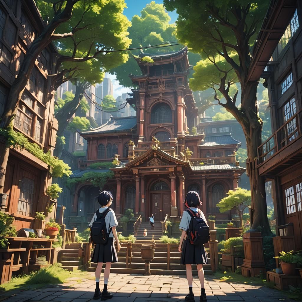 Anime End of School Celebration in Detailed Painting