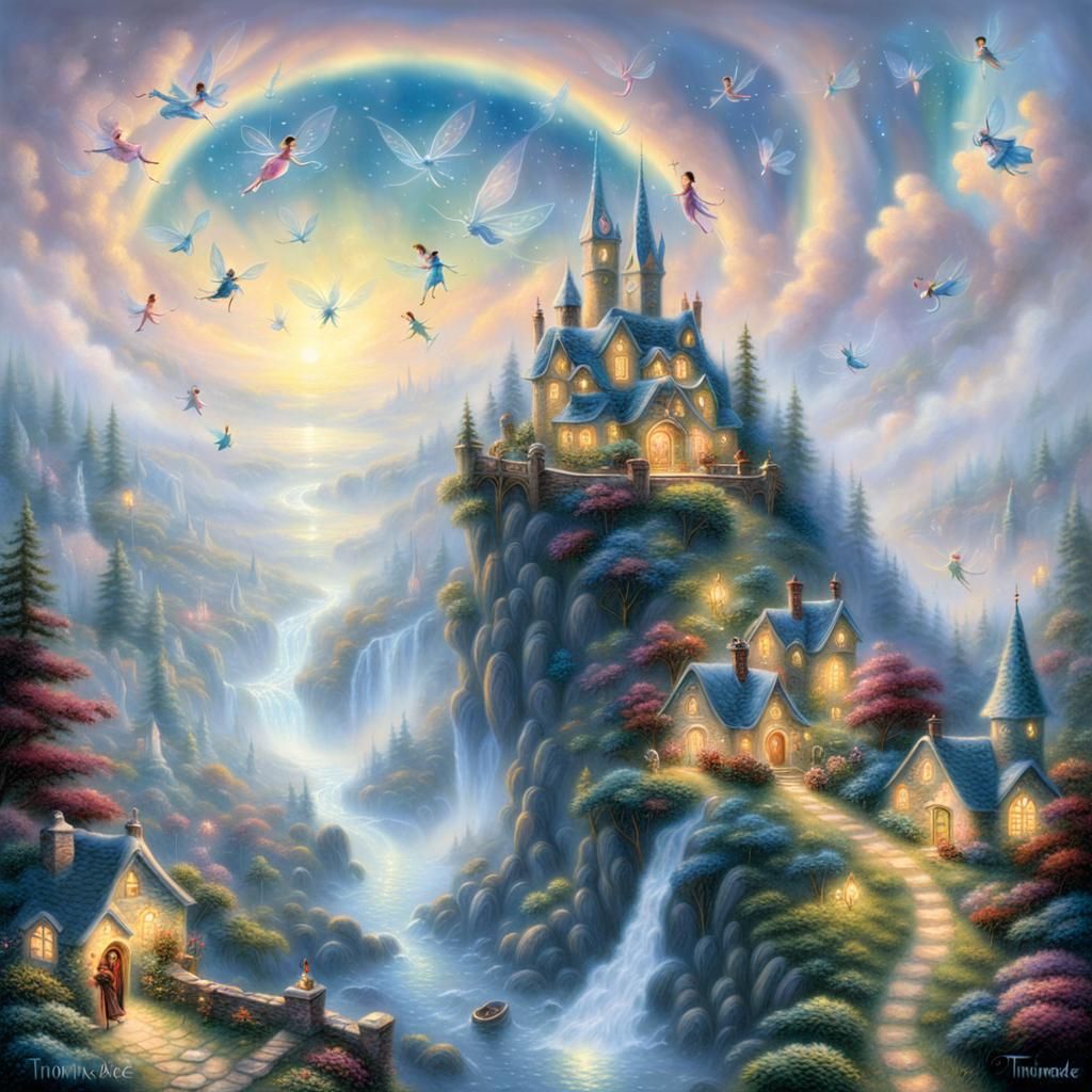 Ethereal Fairies in a Misty Fantasy Landscape