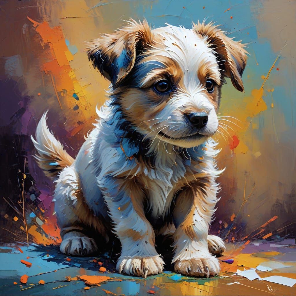 Expressive Impasto Puppy Portrait in Vibrant Colors