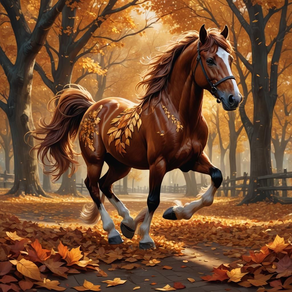 Chestnut Pony Trotting: Whimsical Matte Painting