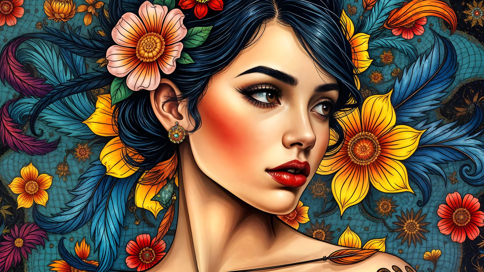 Intricately Detailed Fractal Portrait of a Young Woman