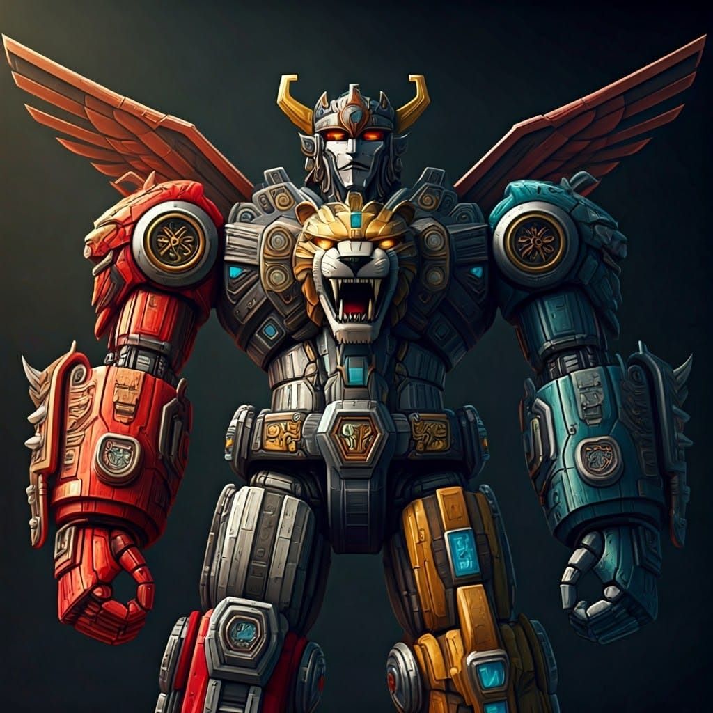 Mechanical Giant with Fierce Lion and Eagle Heads