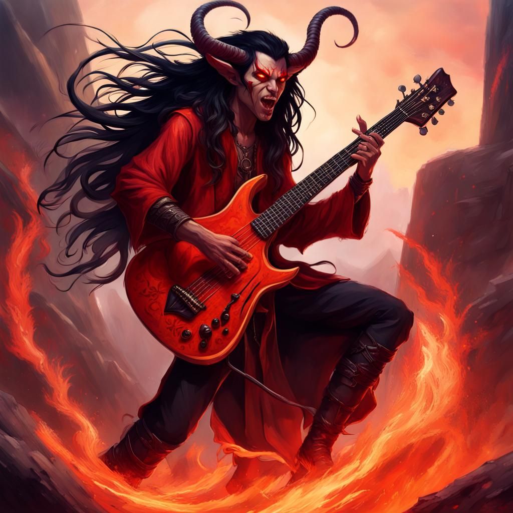 Tiefling Bard Rock Star in Fiery Concert