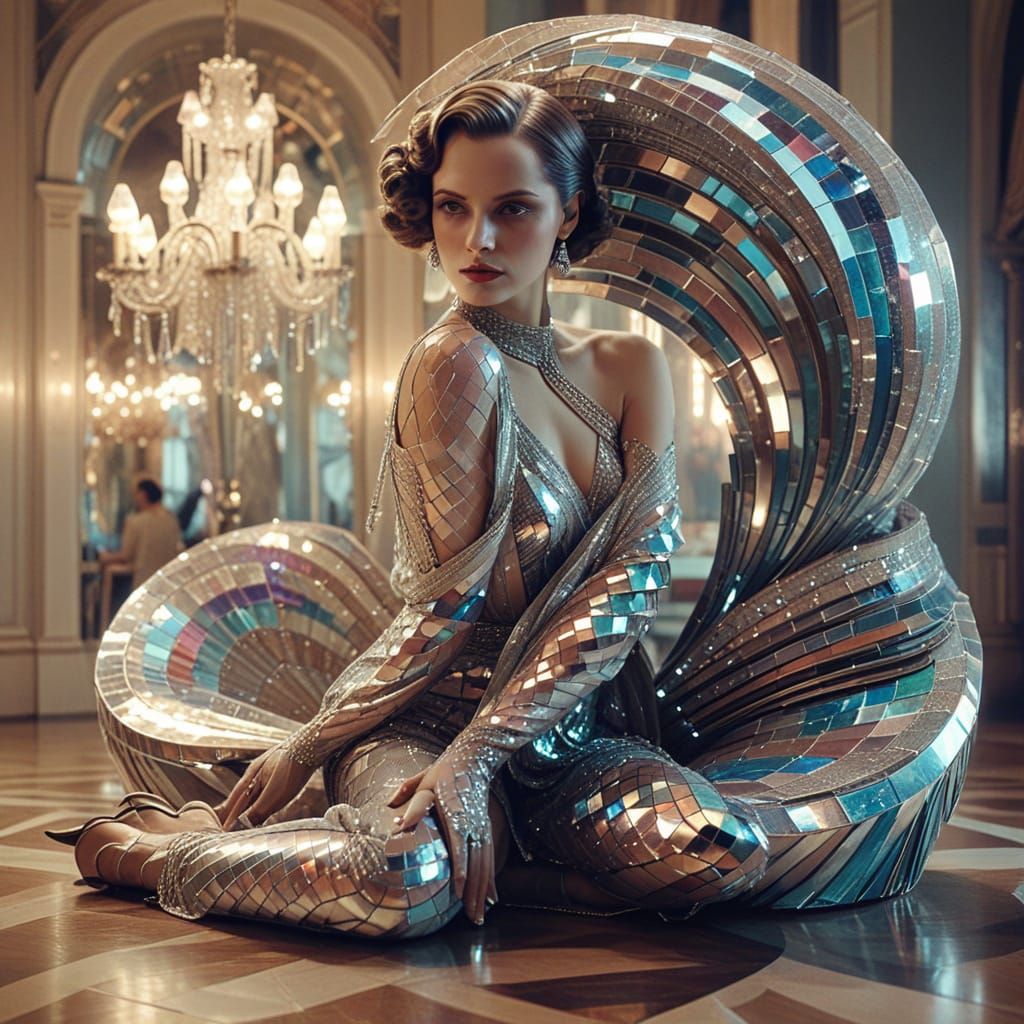 Art Deco Portrait of Woman in Ballroom