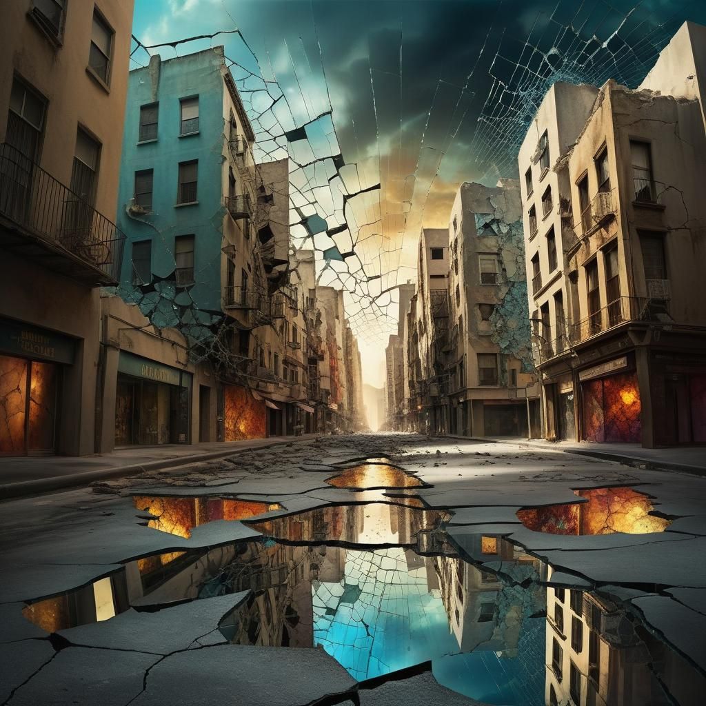 Surreal Fractured Cityscape in a Dali-esque Style