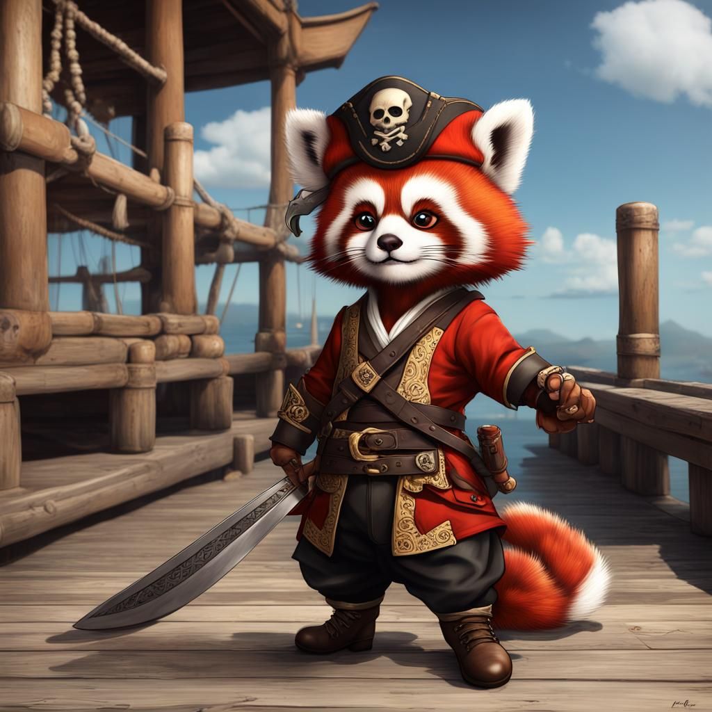 Chibi Red Panda Pirate in Traditional Chinese Clothing