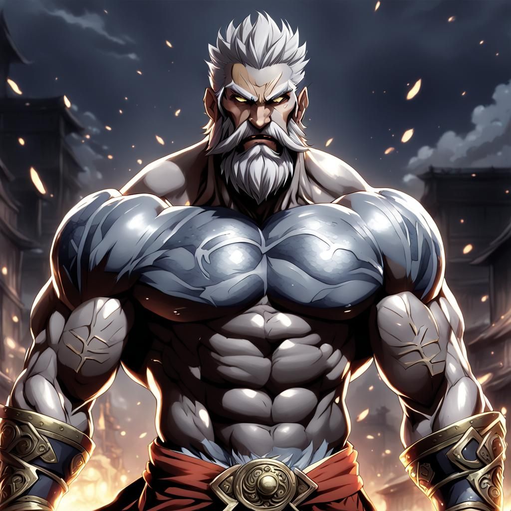 Muscular Goliath with Beard in Anime Style