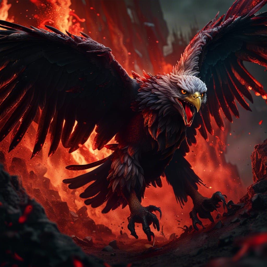 Demonic Eagle in Hell: Detailed Matte Painting