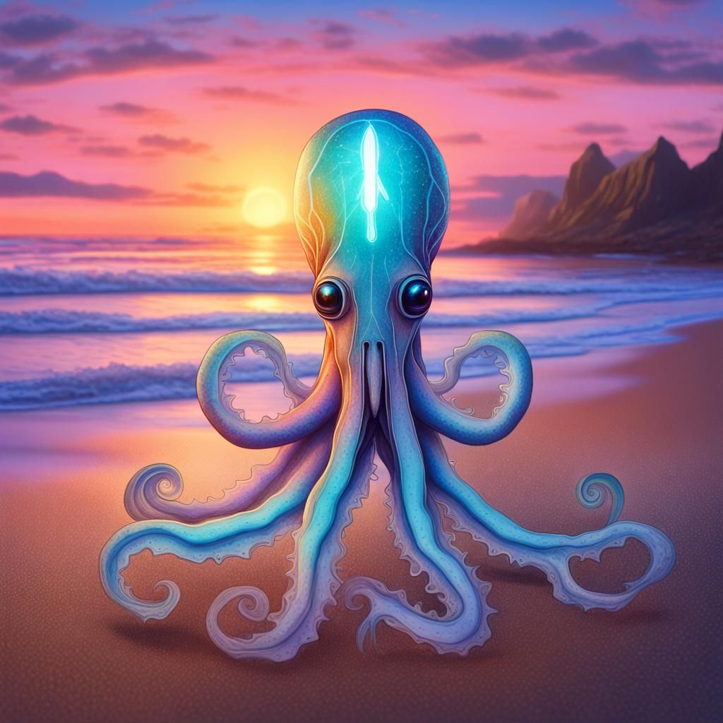 Bioluminescent Squid Washed Up on Beach