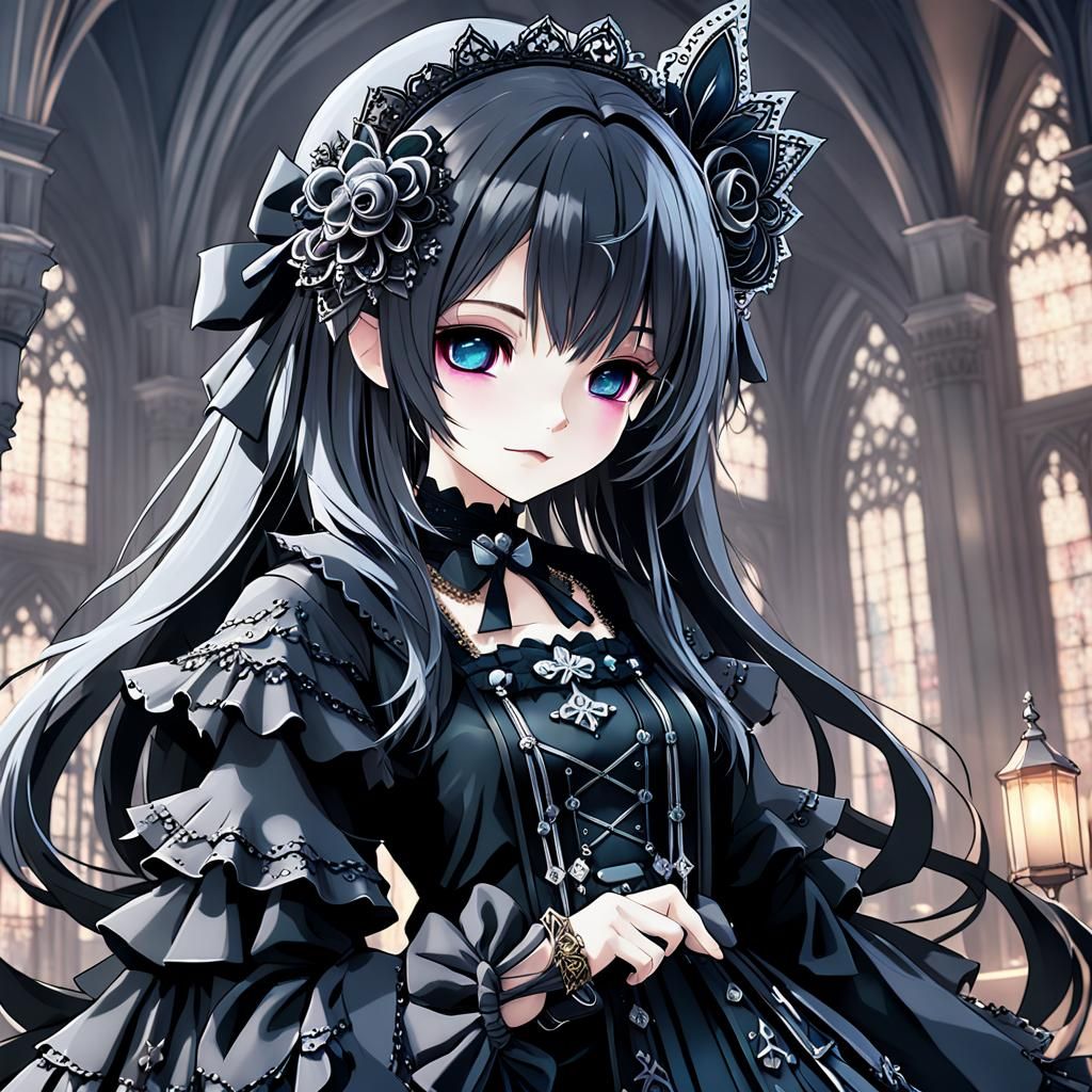 Anime Girl in Gothic Lolita Style, 3D Rendered