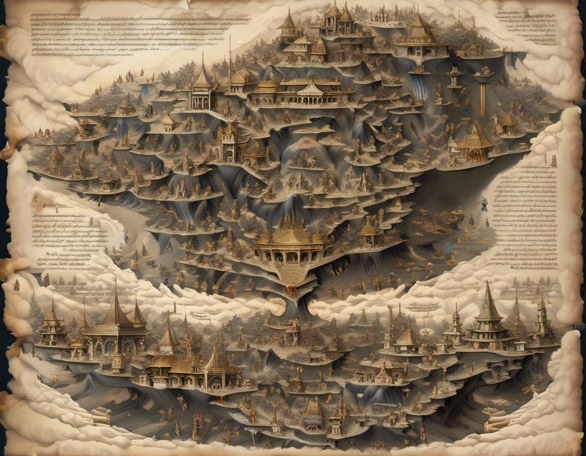 Metallic Japanese Scroll with Decaying Papyrus: Digital Art