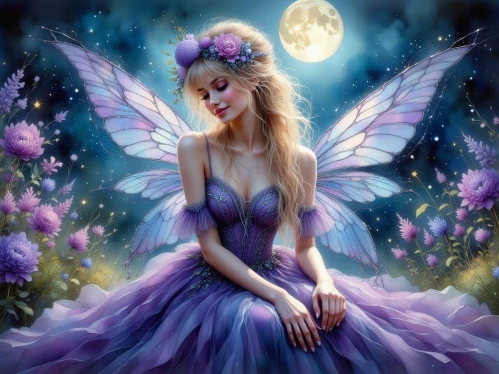 Ethereal Fairy Goddess in Moonlit Garden