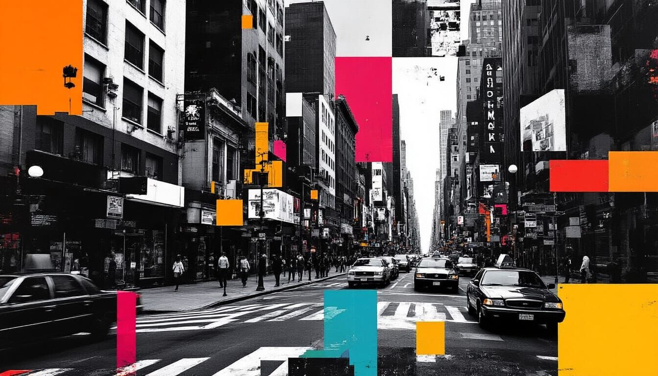 Urban Collage of Street Corners in Abstract Cubist Style