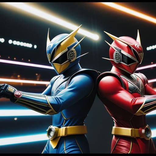Kamen Rider and Power Ranger in Retro Style