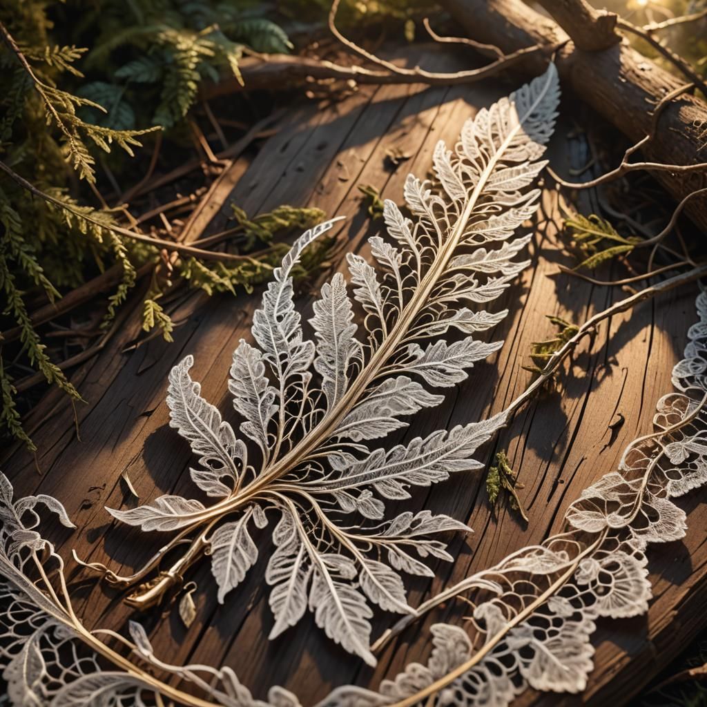 Lace and Feather Fantasy Art in Forest