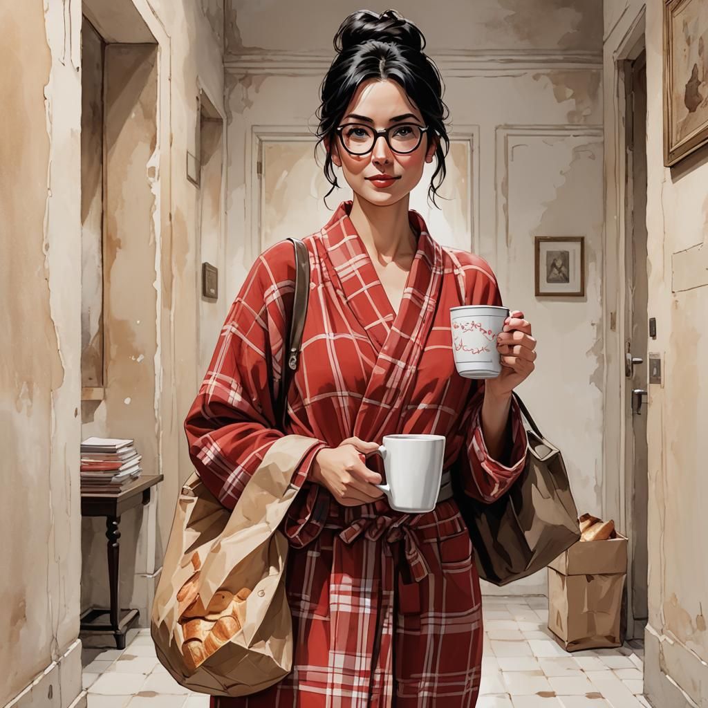 Woman Offering Baguette in Modern Fantasy Style