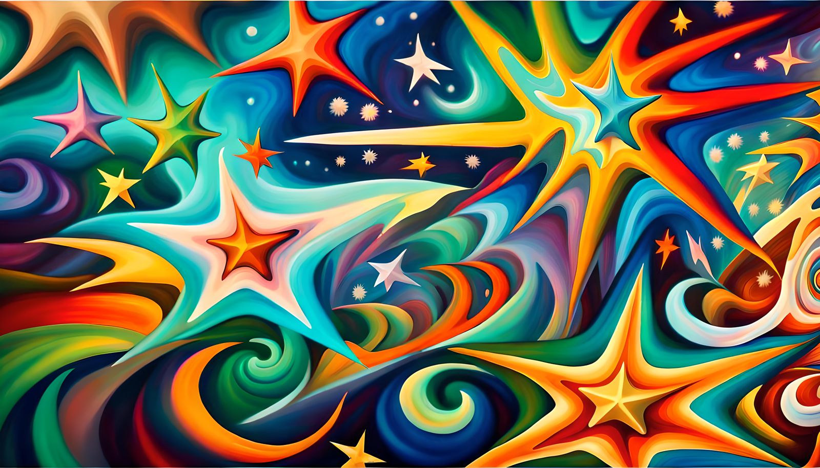 Iridescent Electromagnetic Maelstrom with Swirling Stars