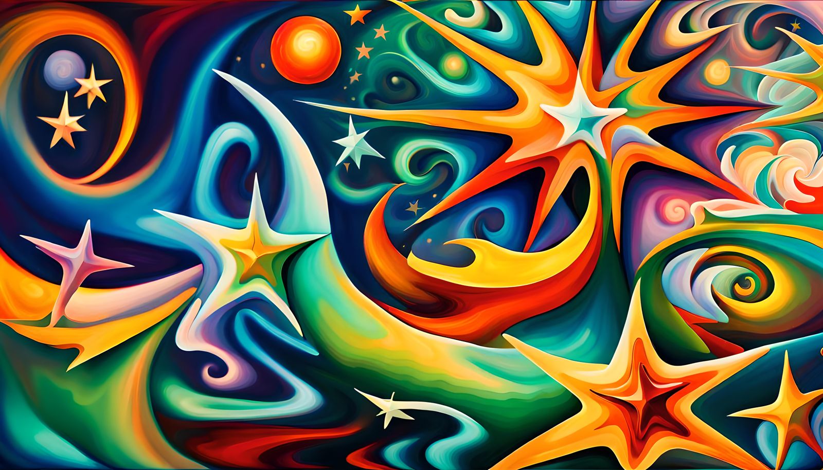 Iridescent Stars in Electromagnetic Maelstrom, Naive Art