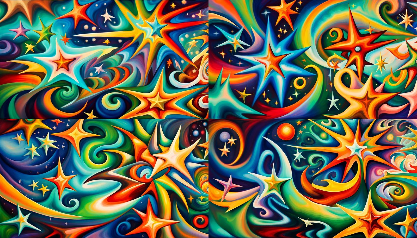 Iridescent Stars in ElectroMagnetic Maelstrom, Naive Art