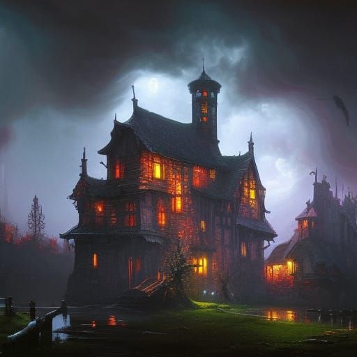 Dark Fantasy Witch House in Art Nouveau Style