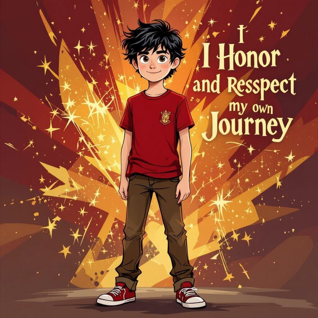 Gryffindor Boy Honoring His Journey in Illustrative Style