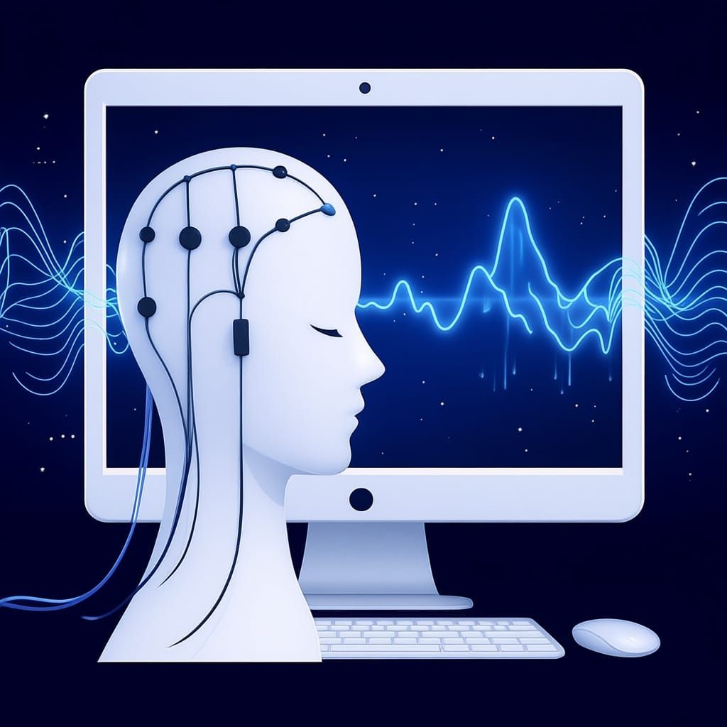 AI Head Icon with EEG Data Stream