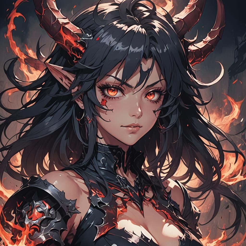 Evil Anime Woman in Cel-Shaded Manga Style