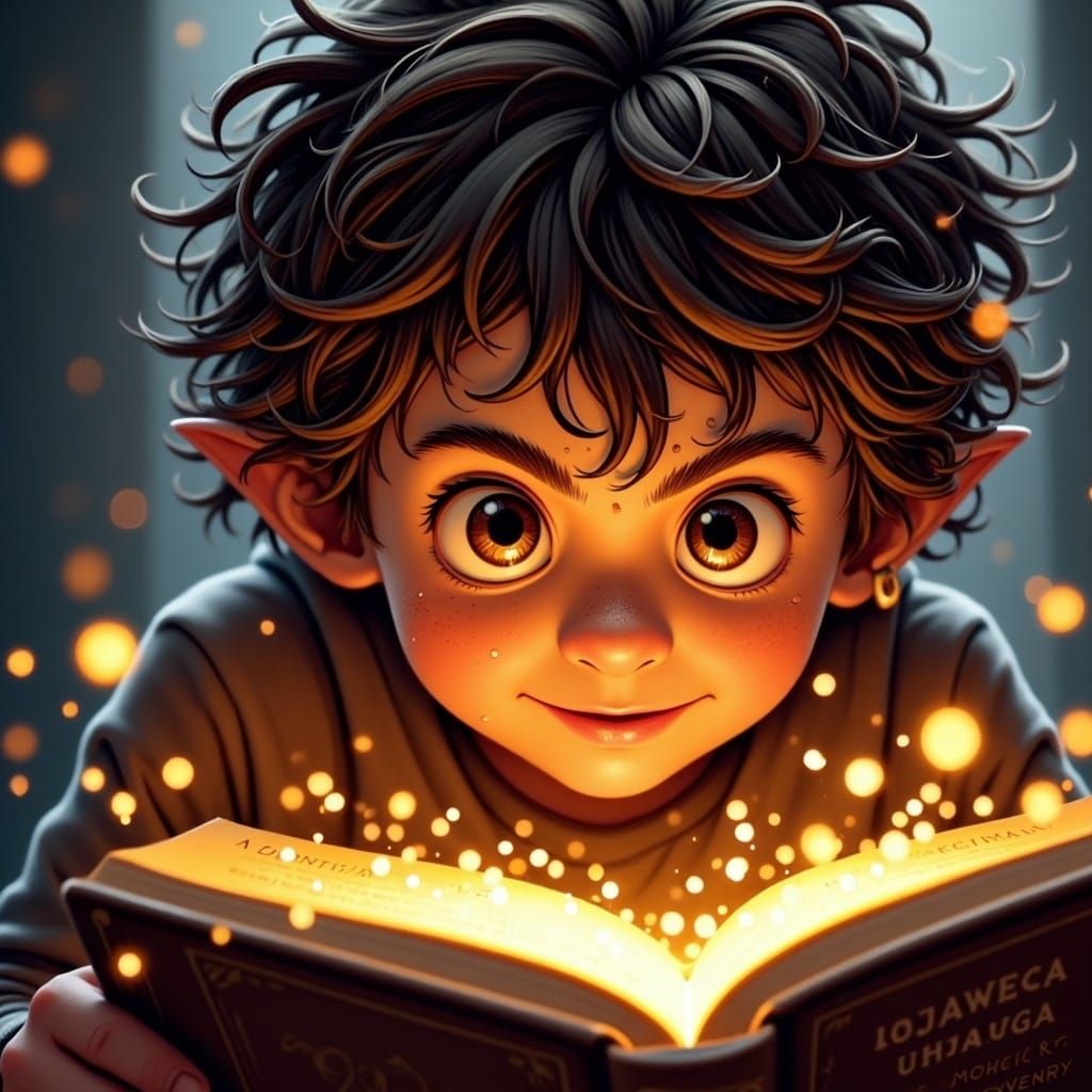 Determined Child Grips Magical Book