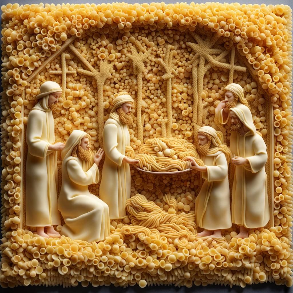 Pasta Pointillism: Religious Scene in Macaroni Mosaic