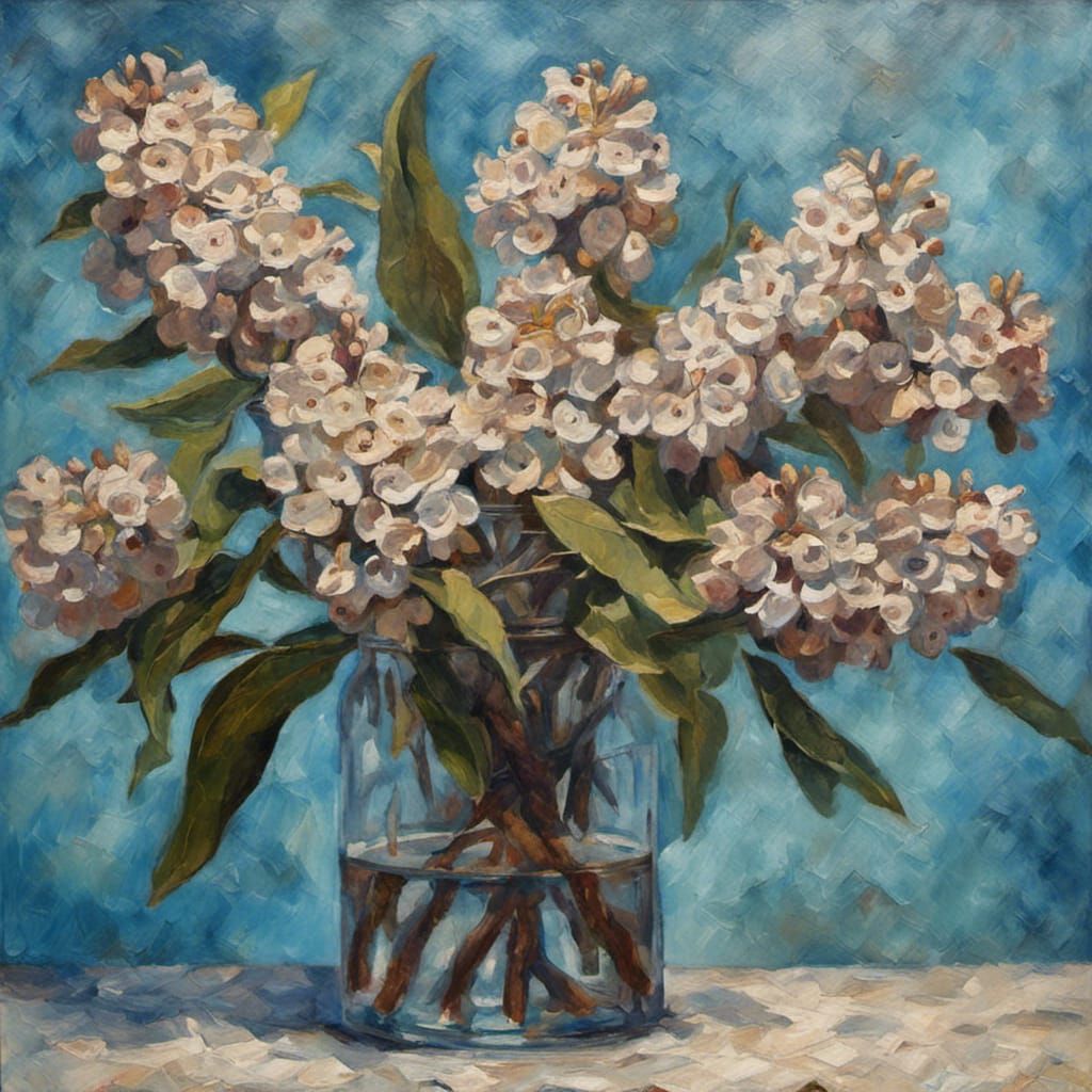 Mountain Laurel Stems: Neo-Impressionist Oil Painting