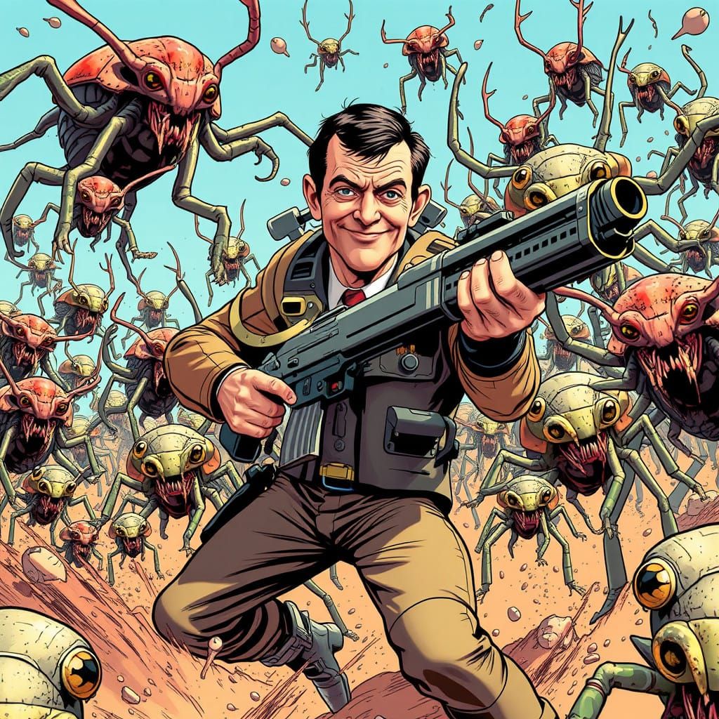 Mr Bean Battles Alien Horrors in Sci-Fi Comic Book Art