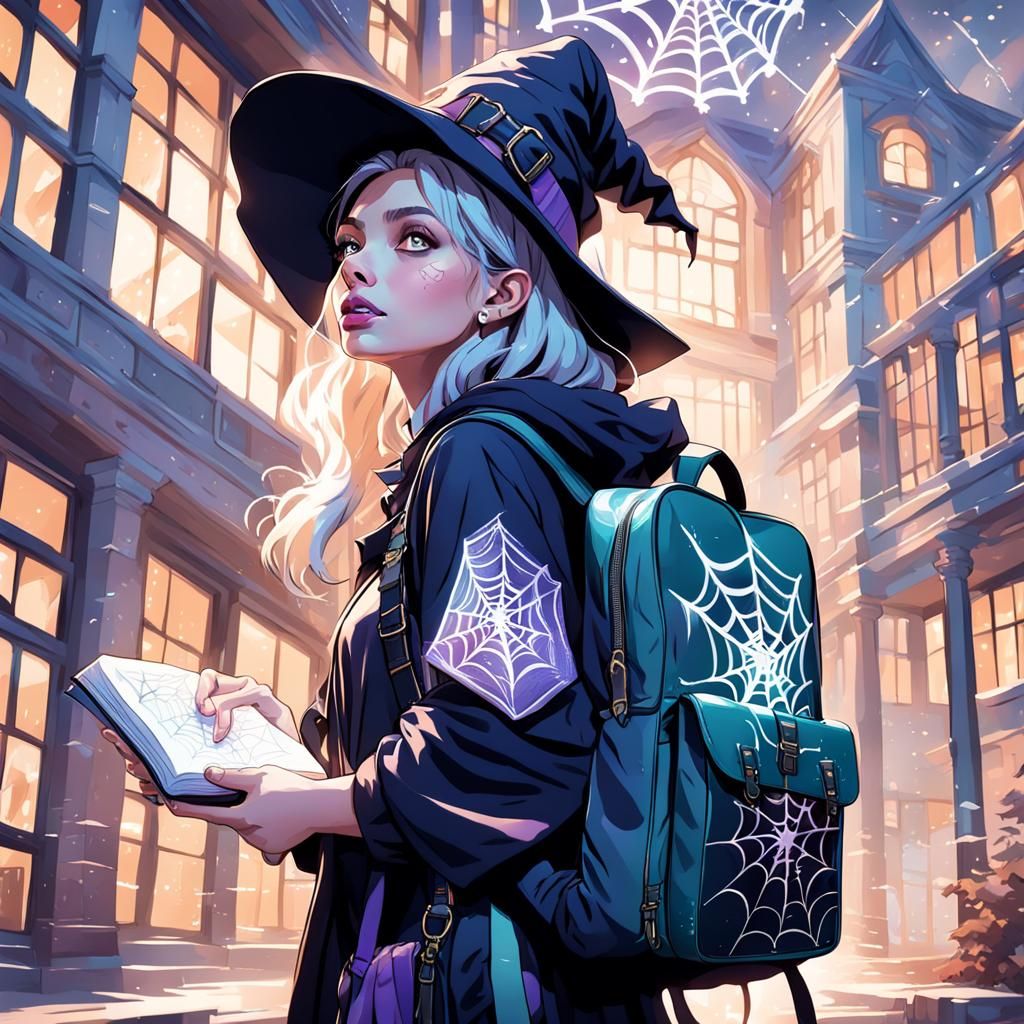 Young Witch with Spell Book Attends School