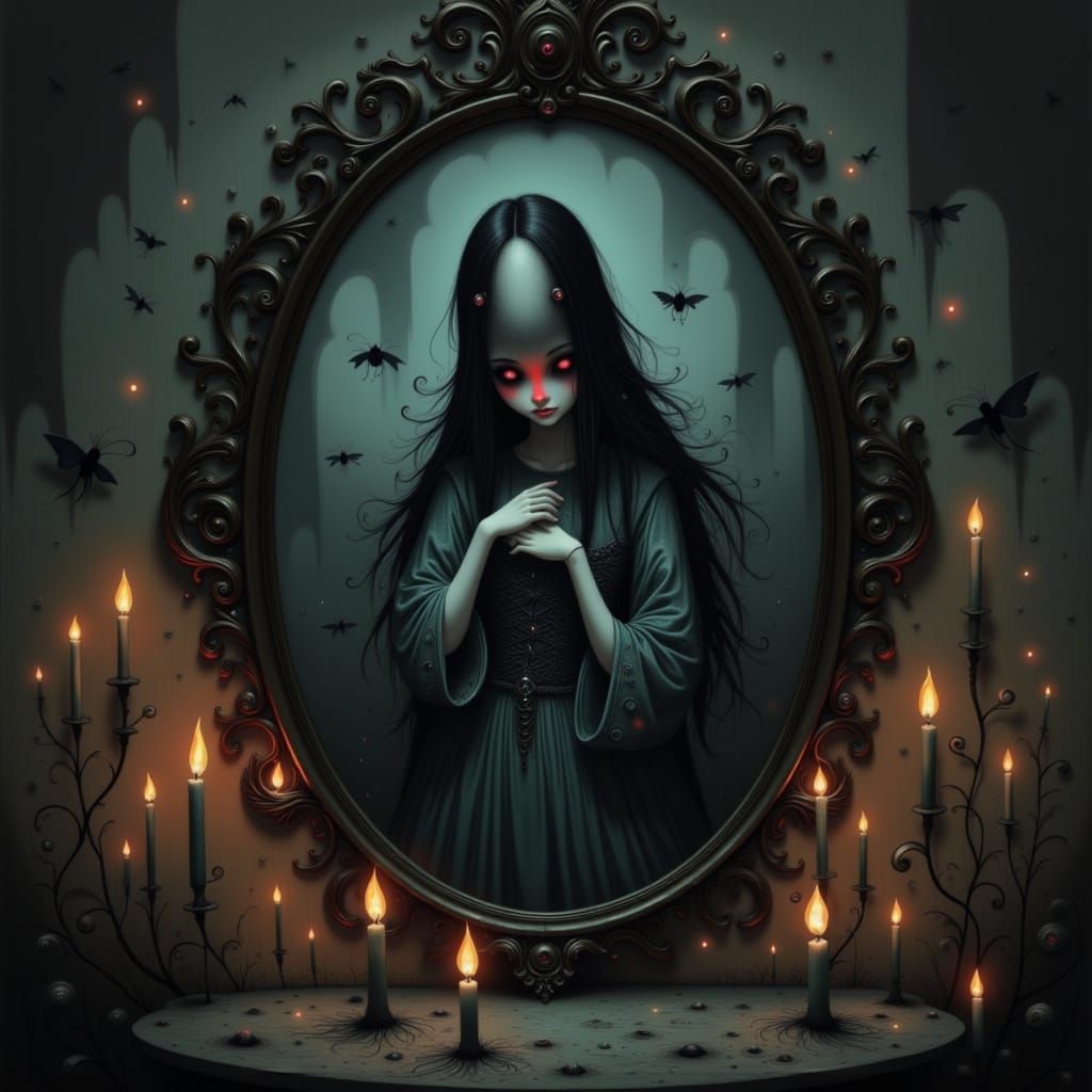 Bloody Mary in Ornate Mirror with Candlelight
