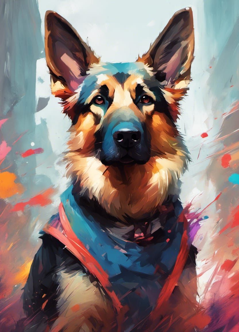Elegant German Shepherd Portrait in Digital Art Style