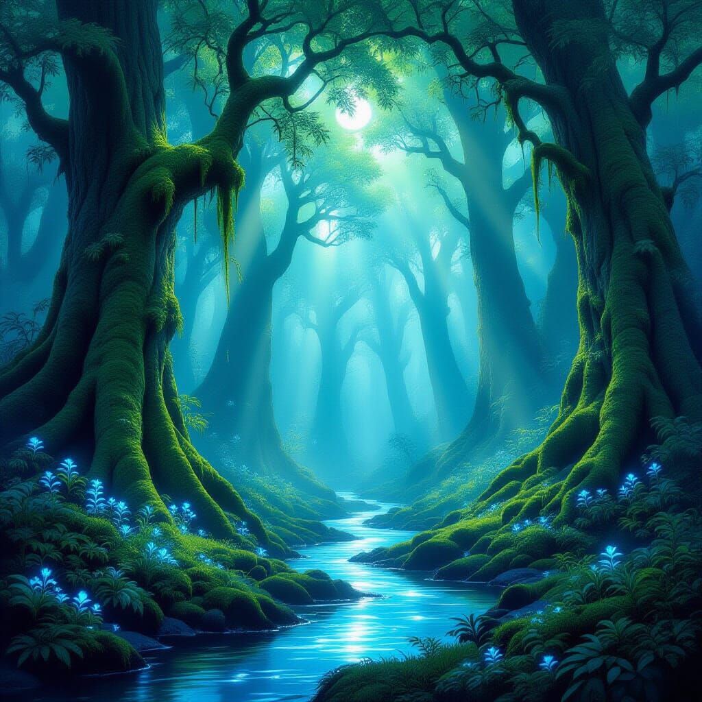 Ethereal Bioluminescent Forest Cathedral