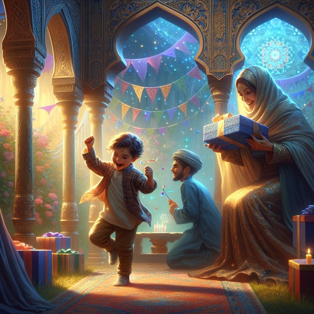 Joyful Birthday Dance: Boy Receives Gift From Mother