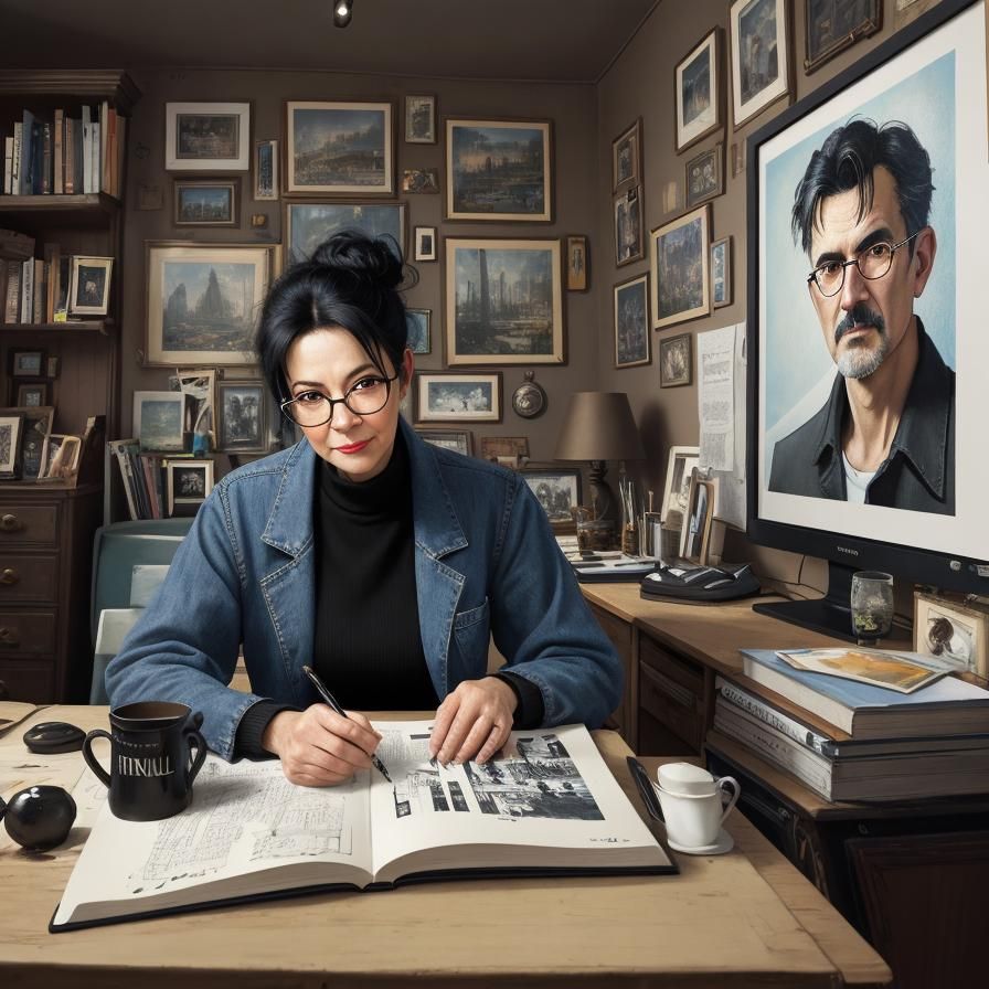 Cozy Desk Scene in Kinkade Style