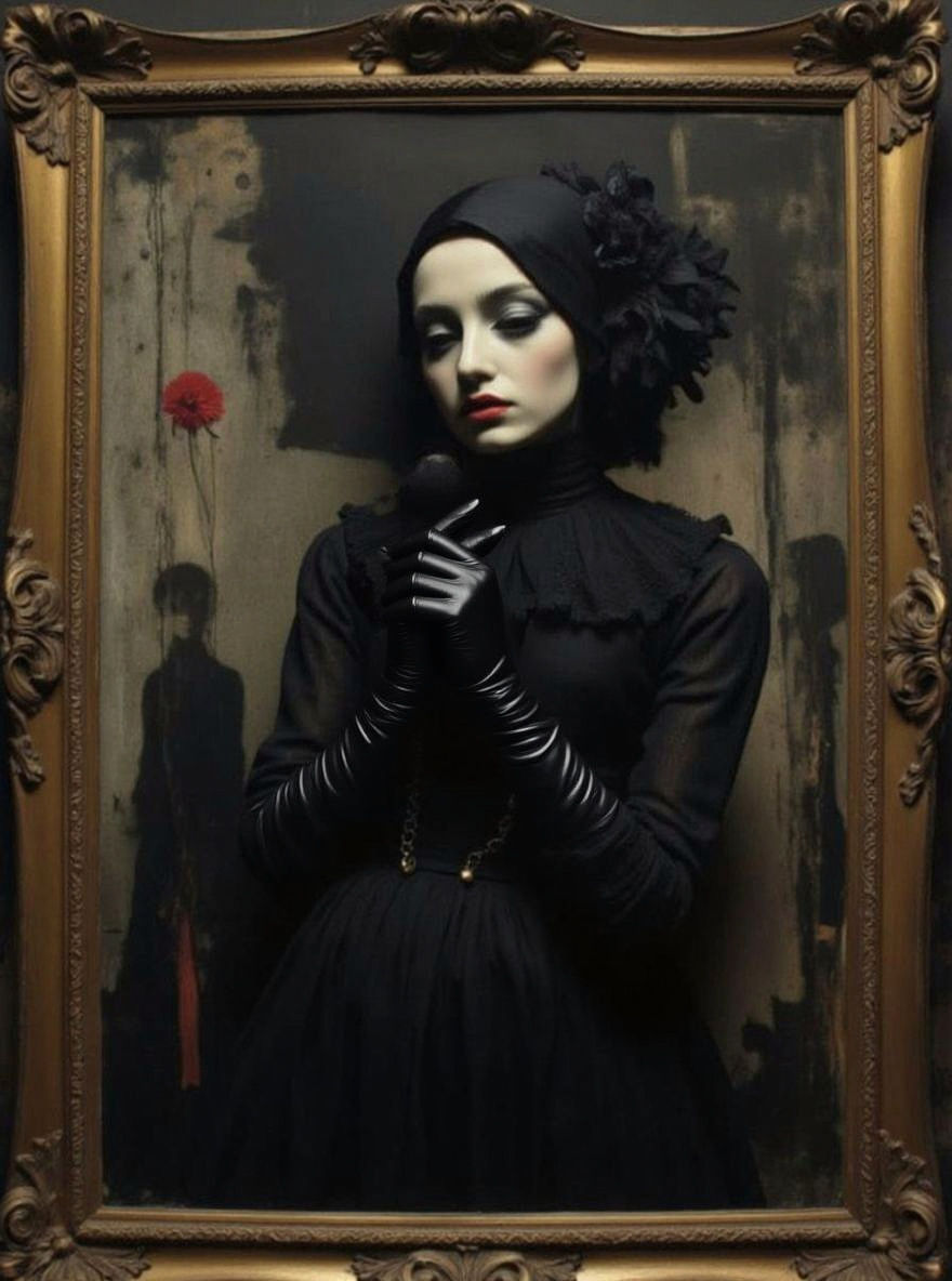 Gothic Girl in Gilded Frame, Dark & Atmospheric