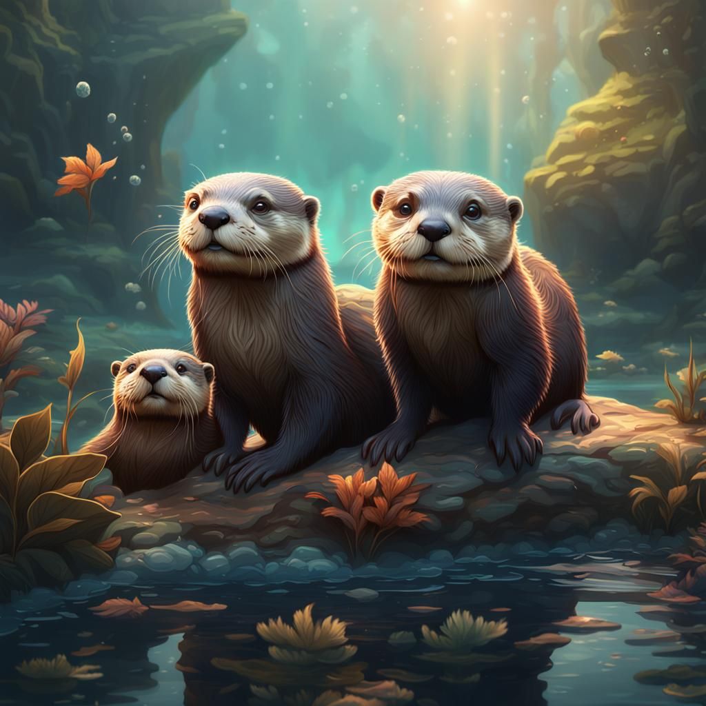 Adorable Otters in Detailed Fantasy Concept Art