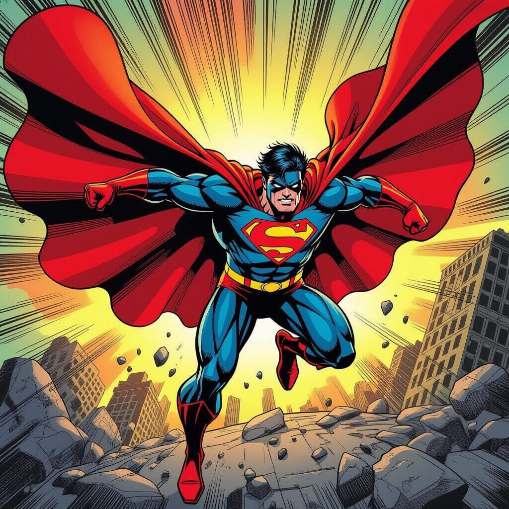 Superhero in Dynamic Comic Panel Style