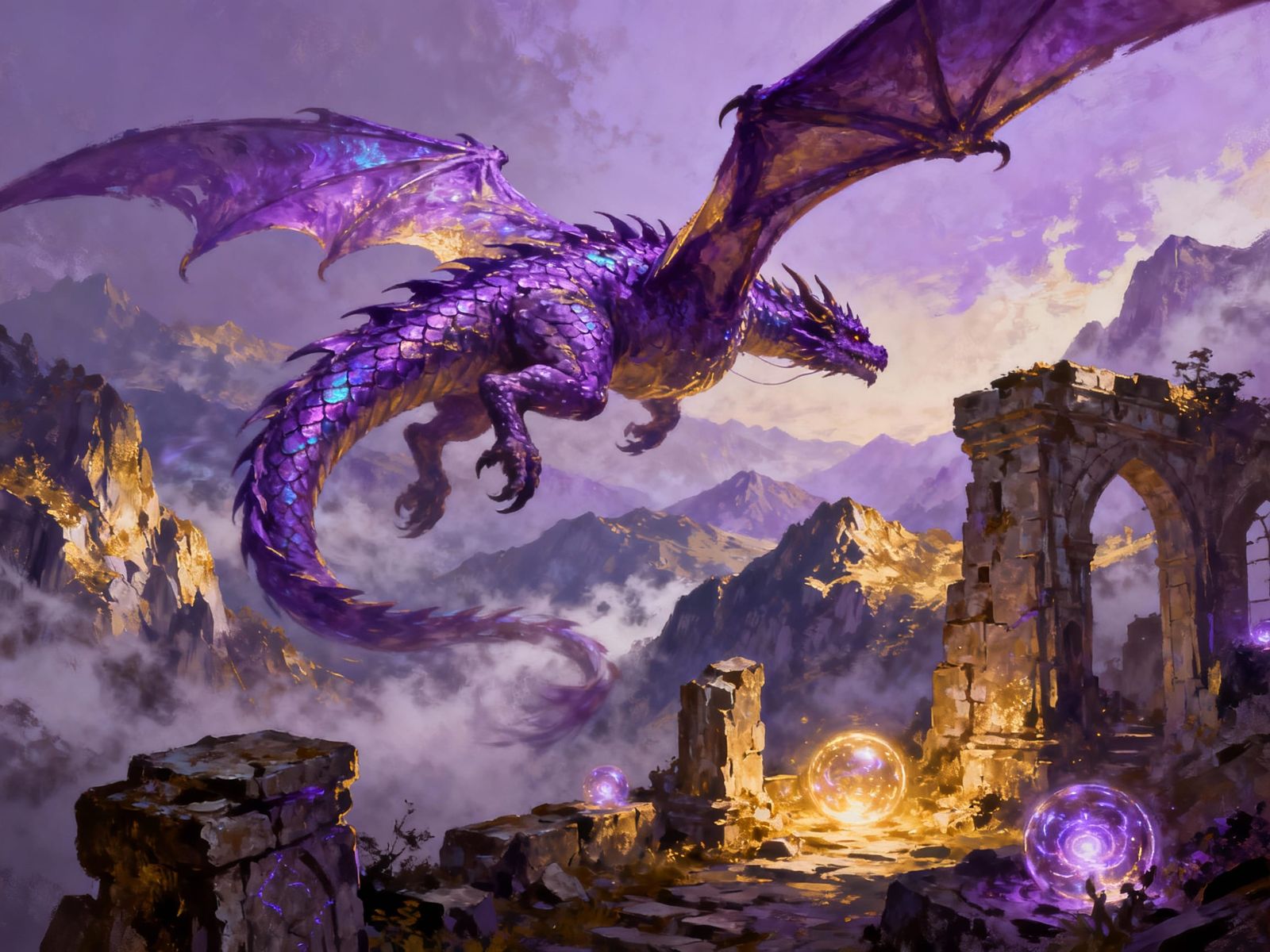 Vibrant Purple Fantasy Landscape in Painterly Style