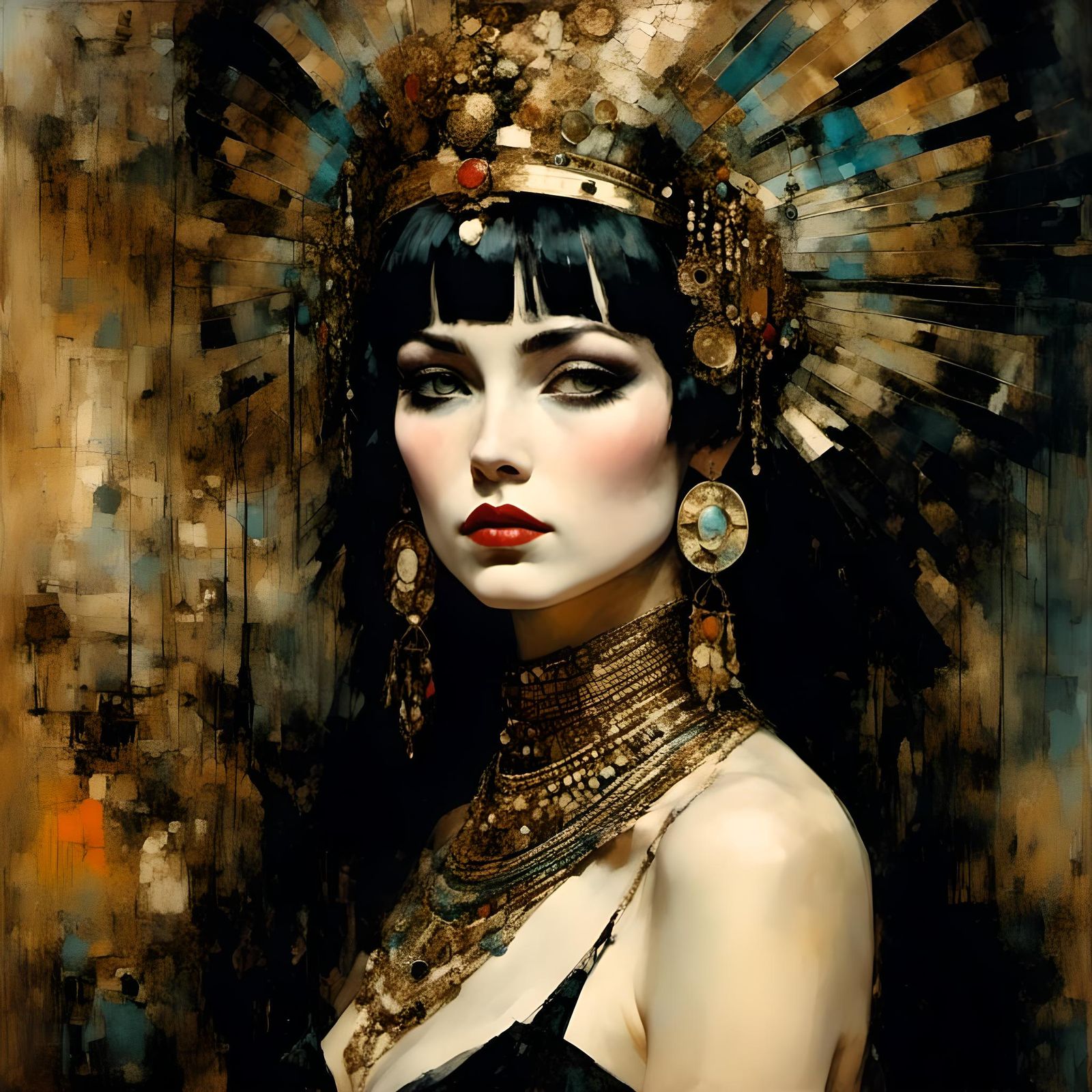 Cleopatra Portrait in Maximalist Abstract Style