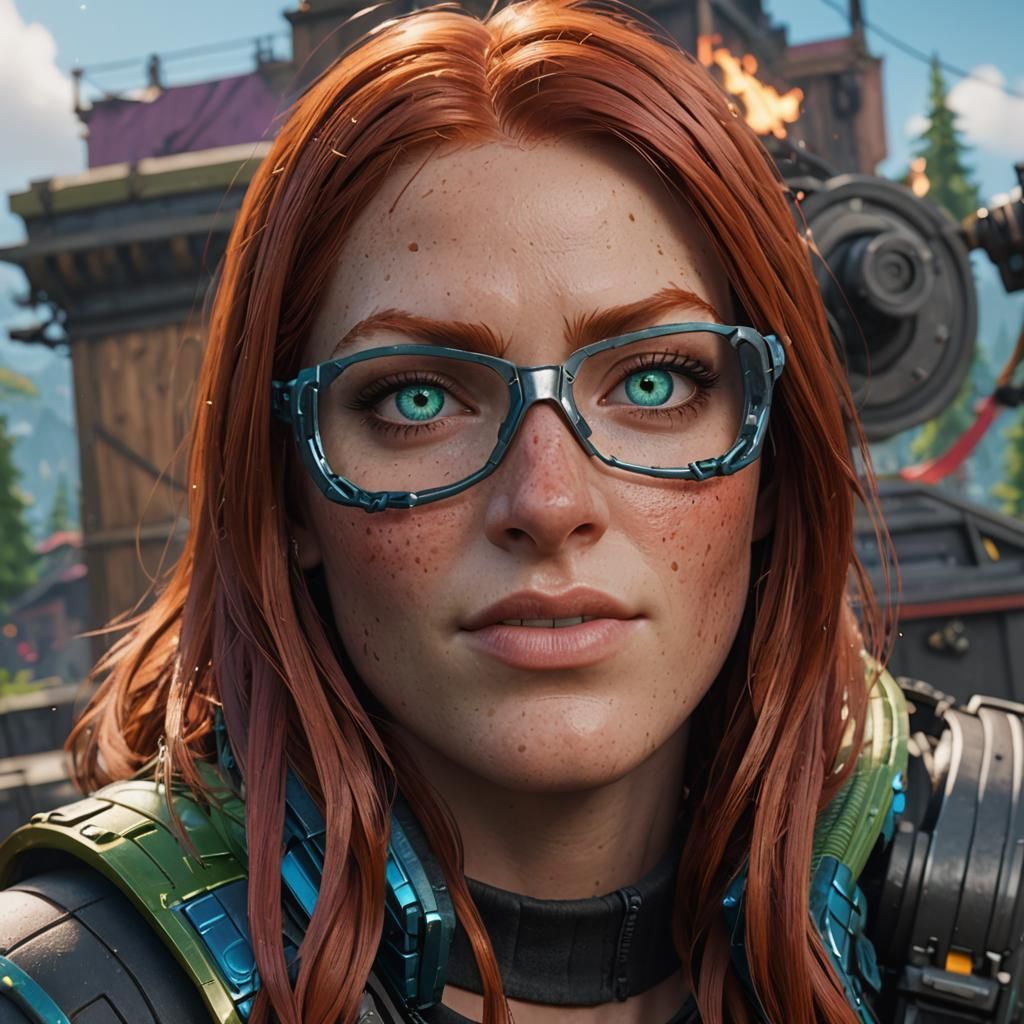 Redhead in Fortnite Fashion: Detailed Digital Art