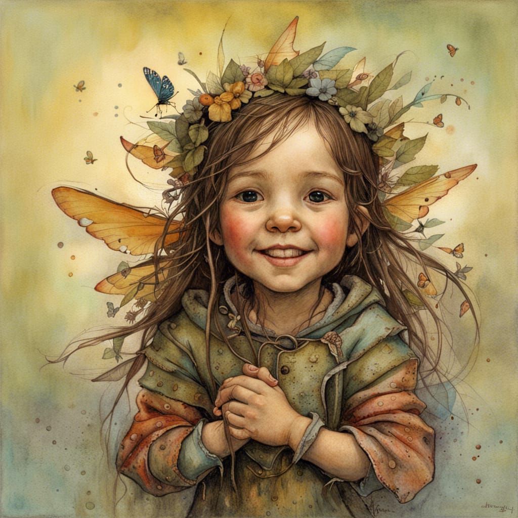 Heartwarming Portrait of Happy Fairy Girl