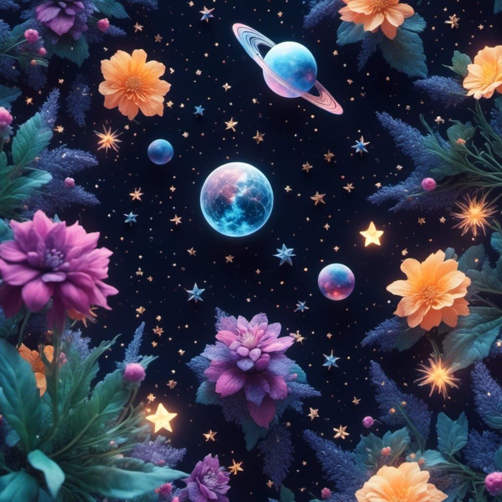 Sparkling Galaxy Wallpaper with Plants and Stars