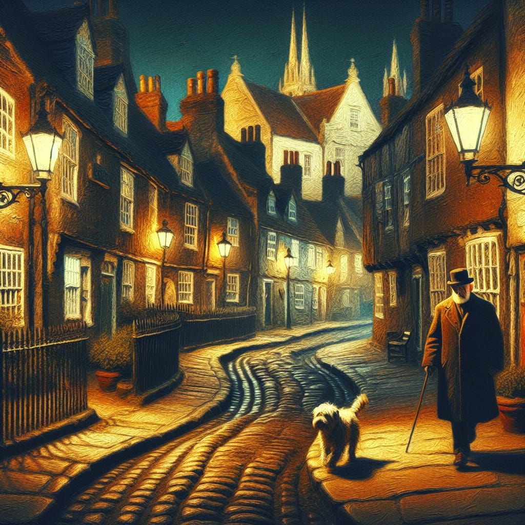 Nighttime York City Street as Impasto Oil Painting